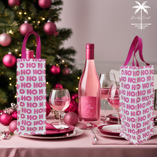 Pink Christmas HoHo Wine Bag