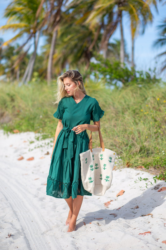 Charlotte Green Eyelet Midi Tier Dress