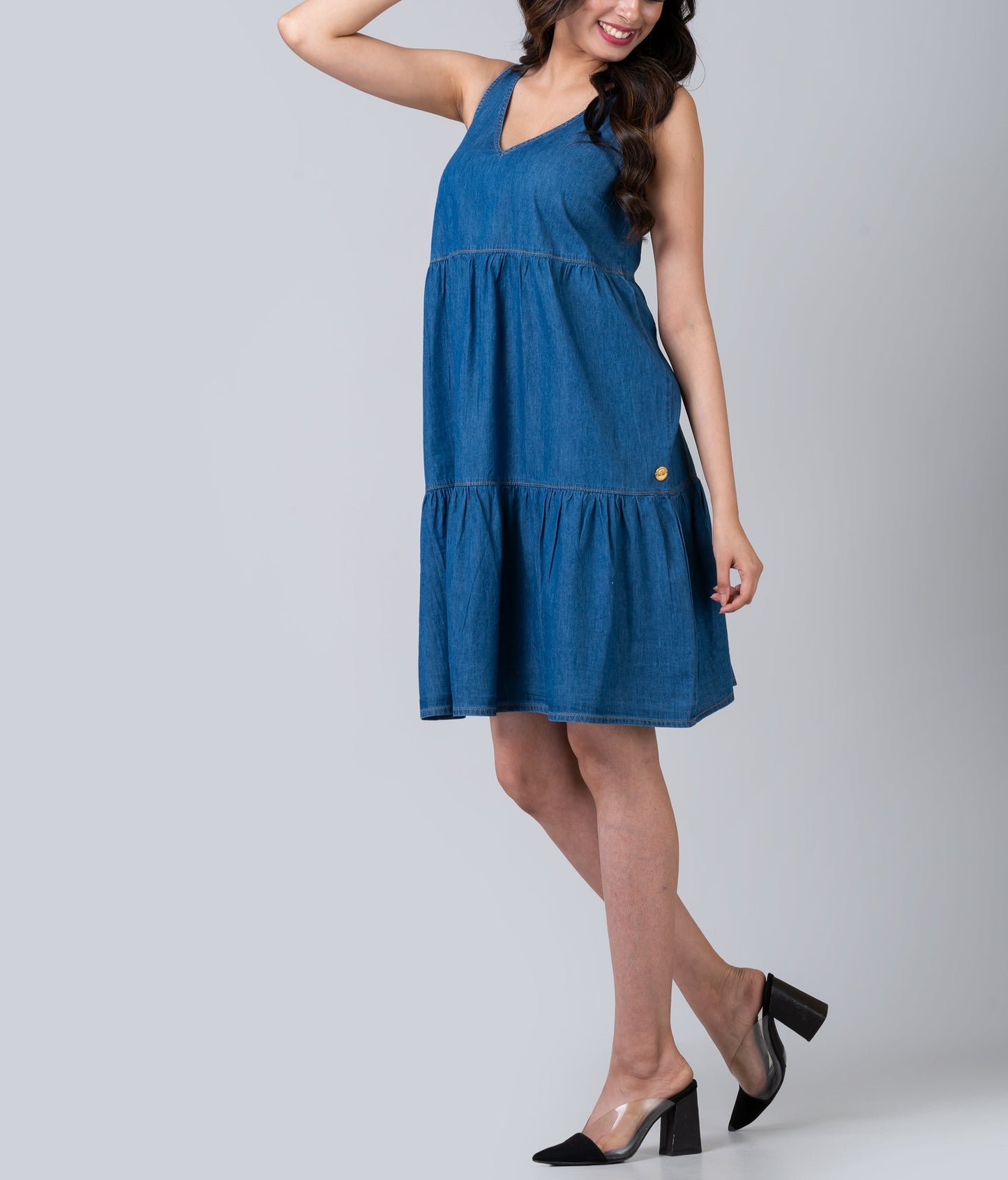 Bianca Chambray Tiered Midi Dress