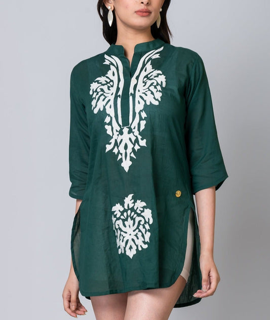 Green Appliqué Lightweight Tunic Blouse