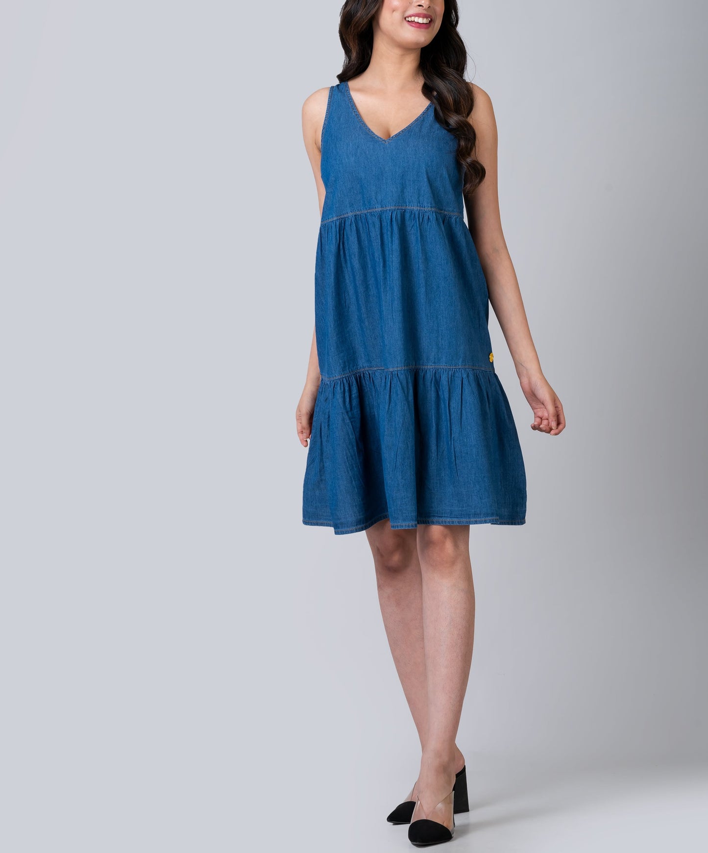 Bianca Chambray Tiered Midi Dress