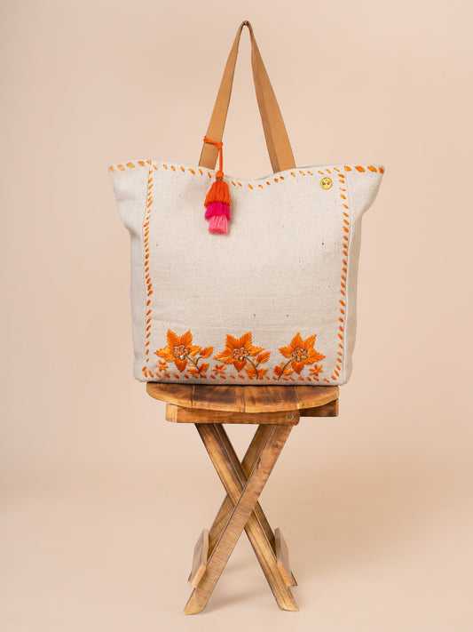 Orange Raffia Tote