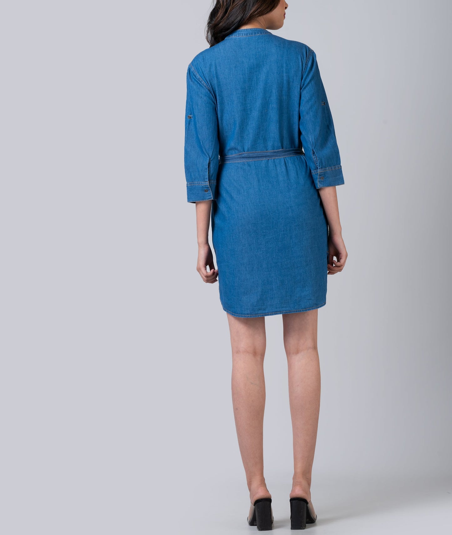 Chambray Denim Button Front Shirtdress