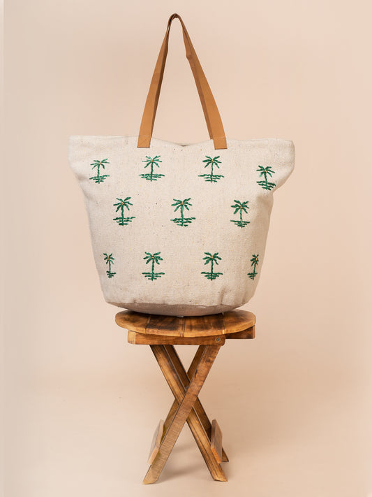 Palm Beach Embroidered Matty Cotton Tote