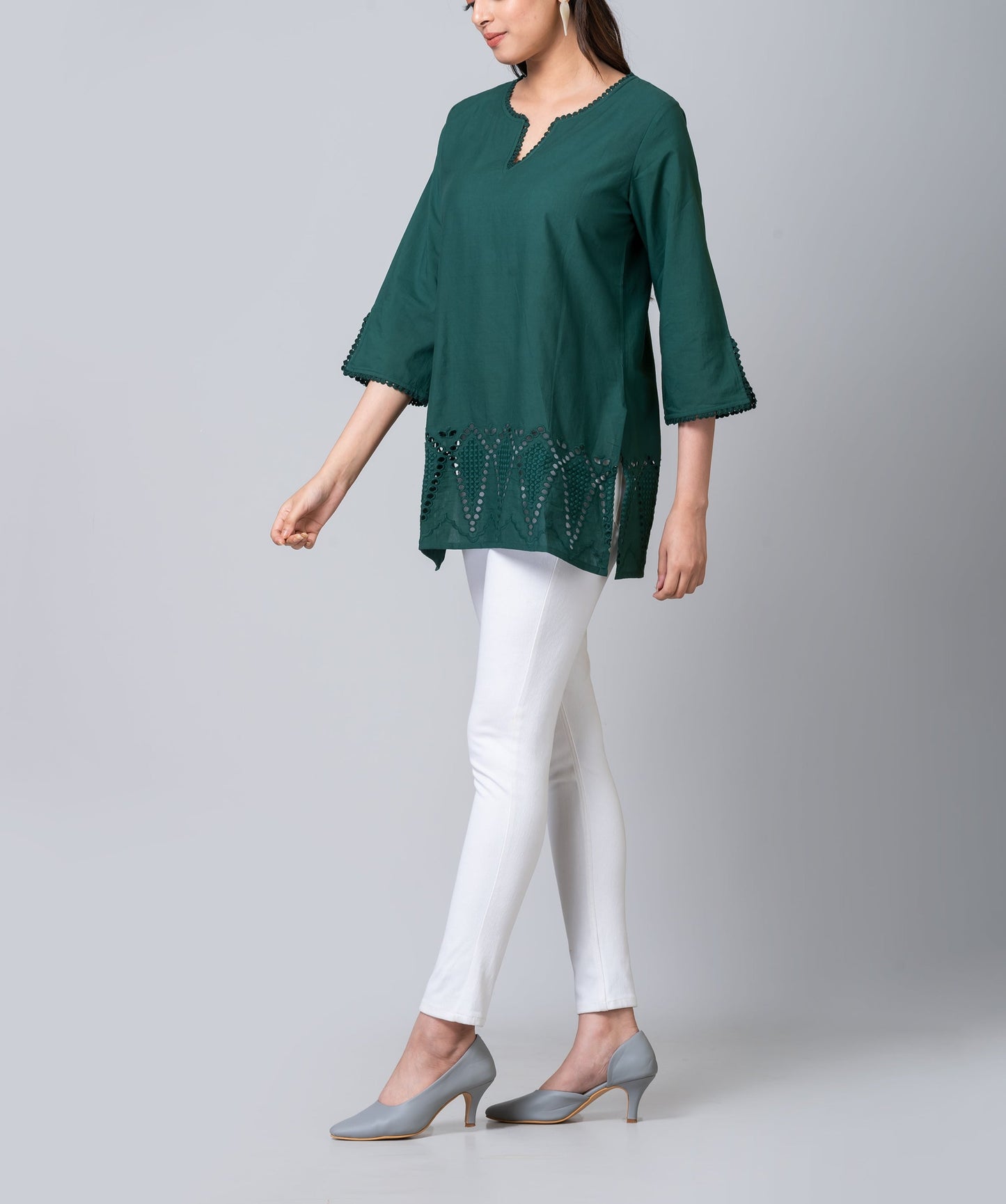 Mia Green Cotton Eyelet Tunic