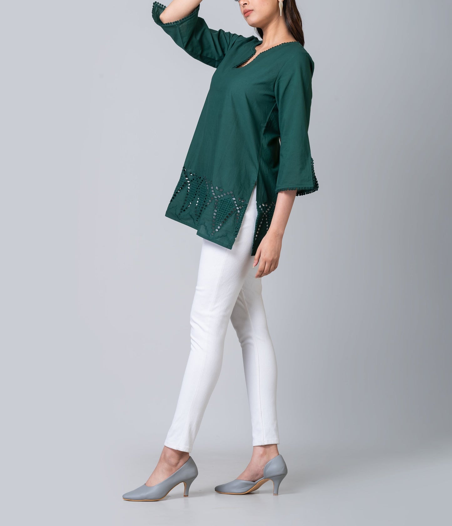 Mia Green Cotton Eyelet Tunic