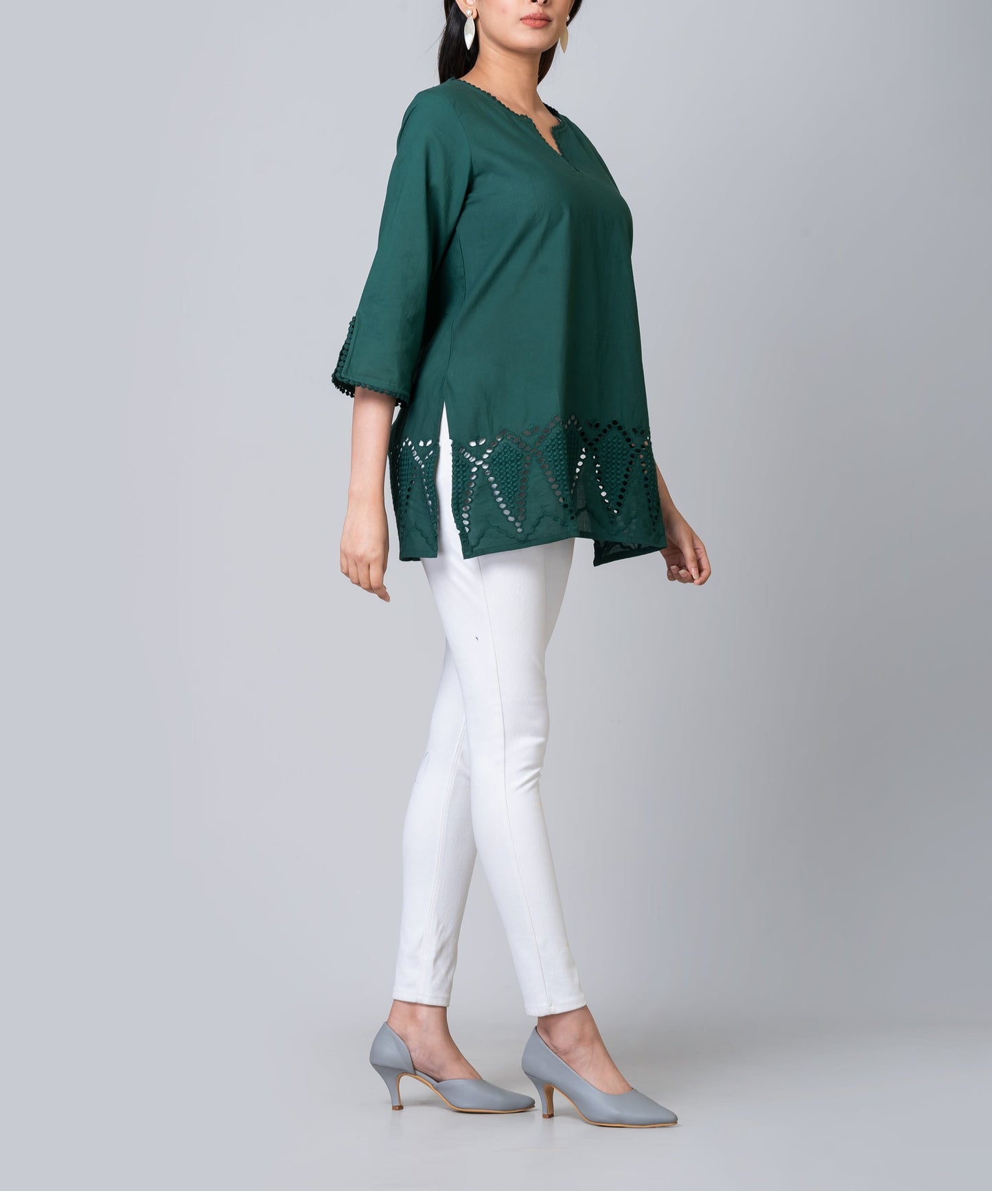 Mia Green Cotton Eyelet Tunic