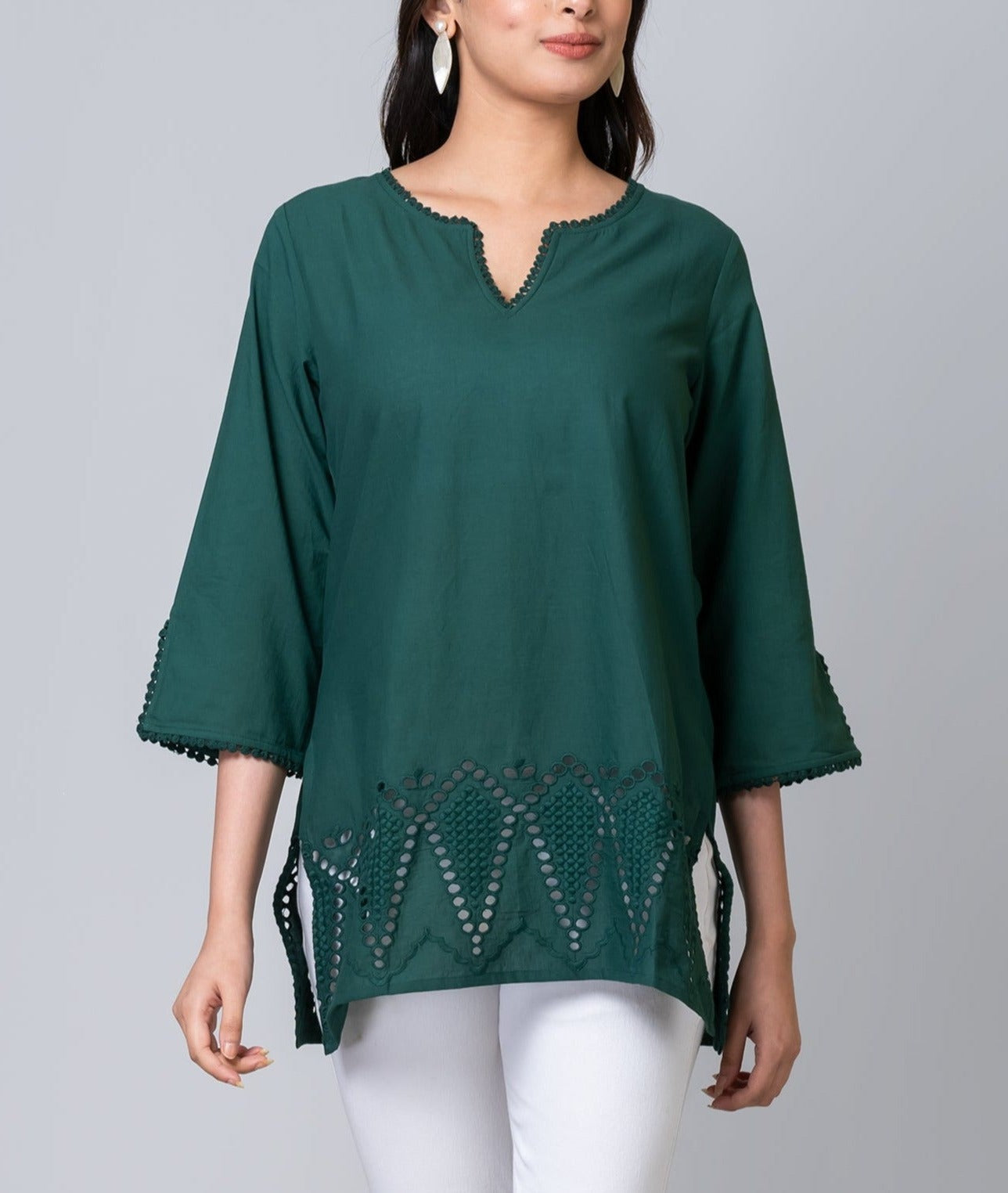 Mia Green Cotton Eyelet Tunic