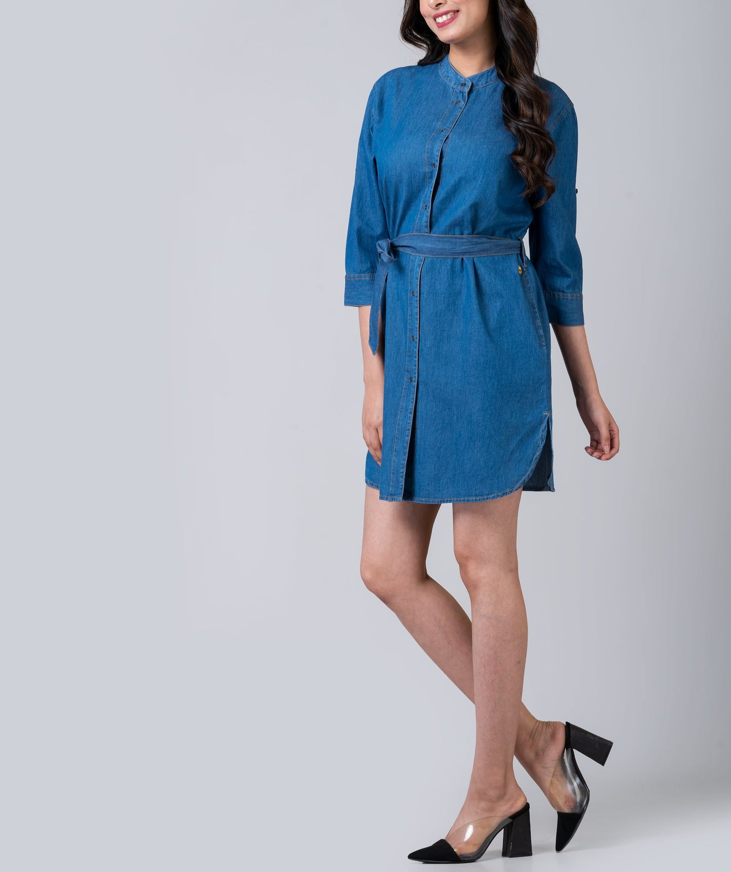 Chambray Denim Button Front Shirtdress