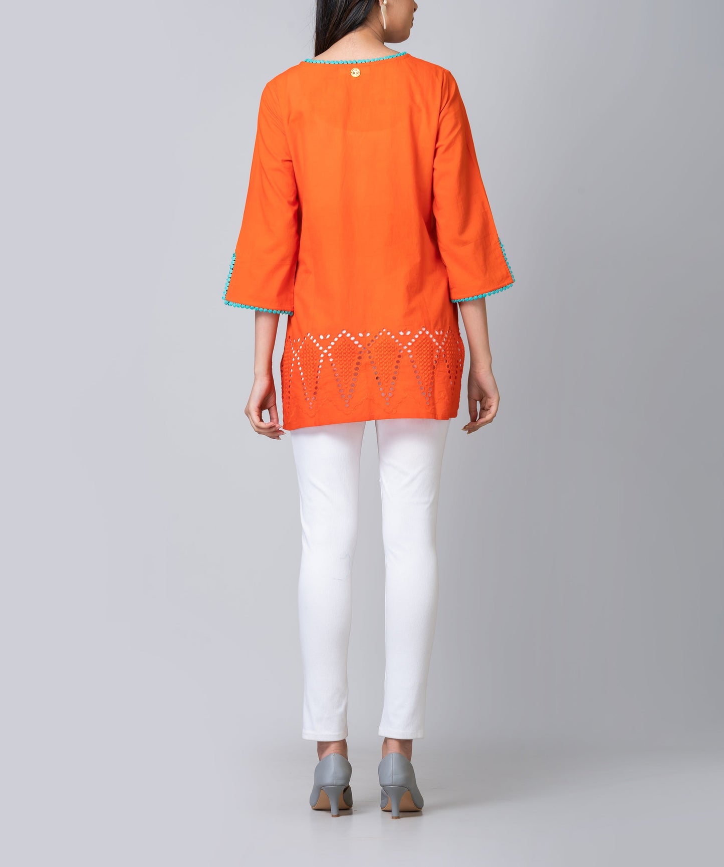 Mia Orange Cotton Eyelet Tunic