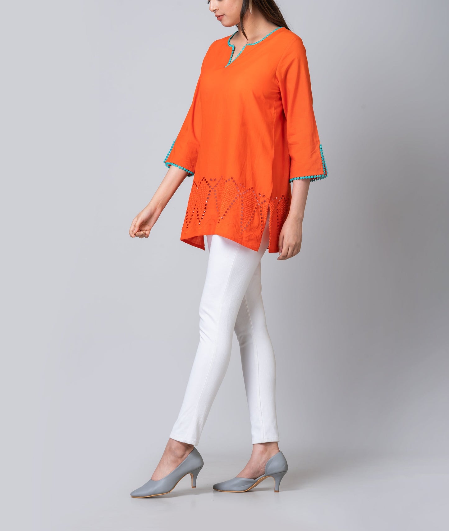 Mia Orange Cotton Eyelet Tunic