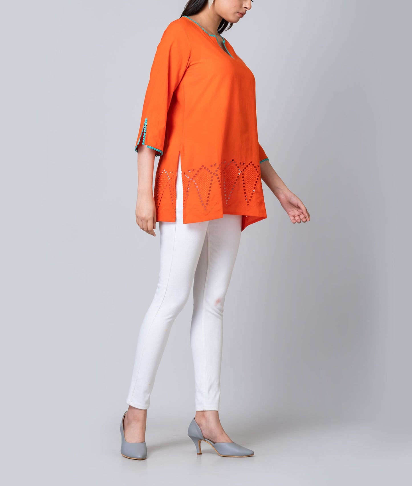 Mia Orange Cotton Eyelet Tunic