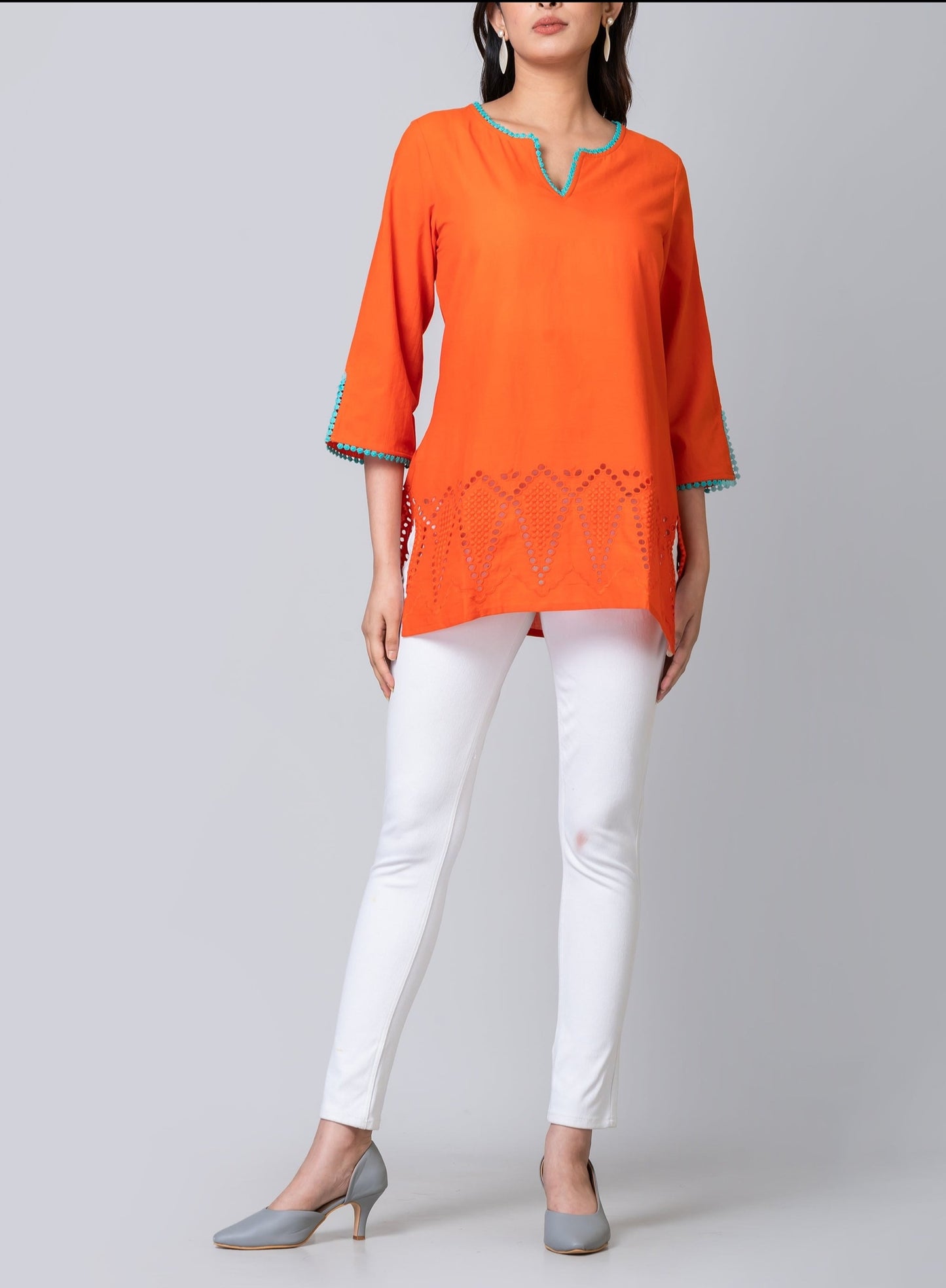 Mia Orange Cotton Eyelet Tunic