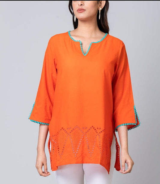 Mia Orange Cotton Eyelet Tunic