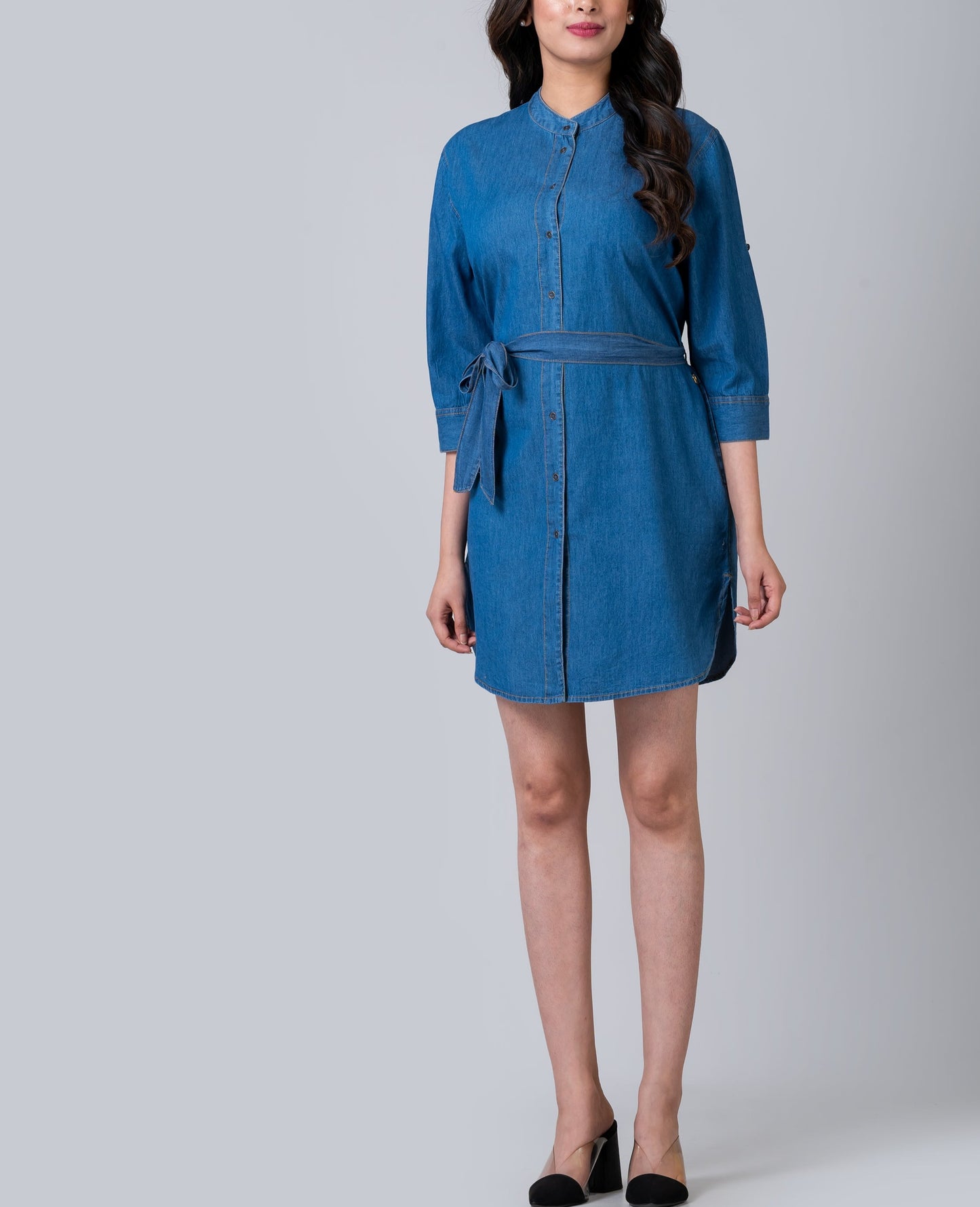 Chambray Denim Button Front Shirtdress