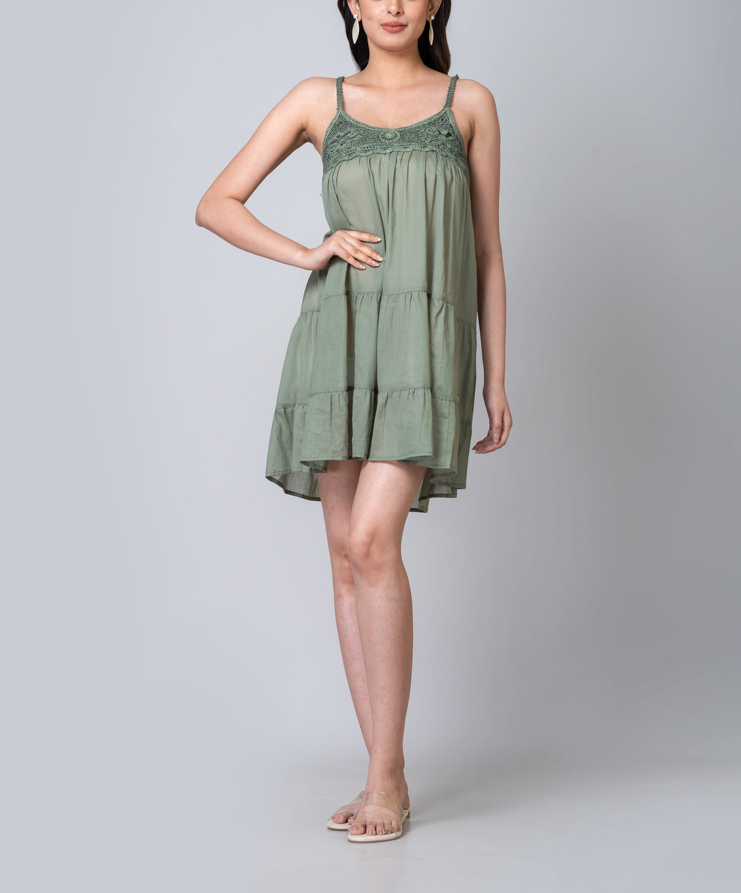 Cindy Olive Green Crochet Dress