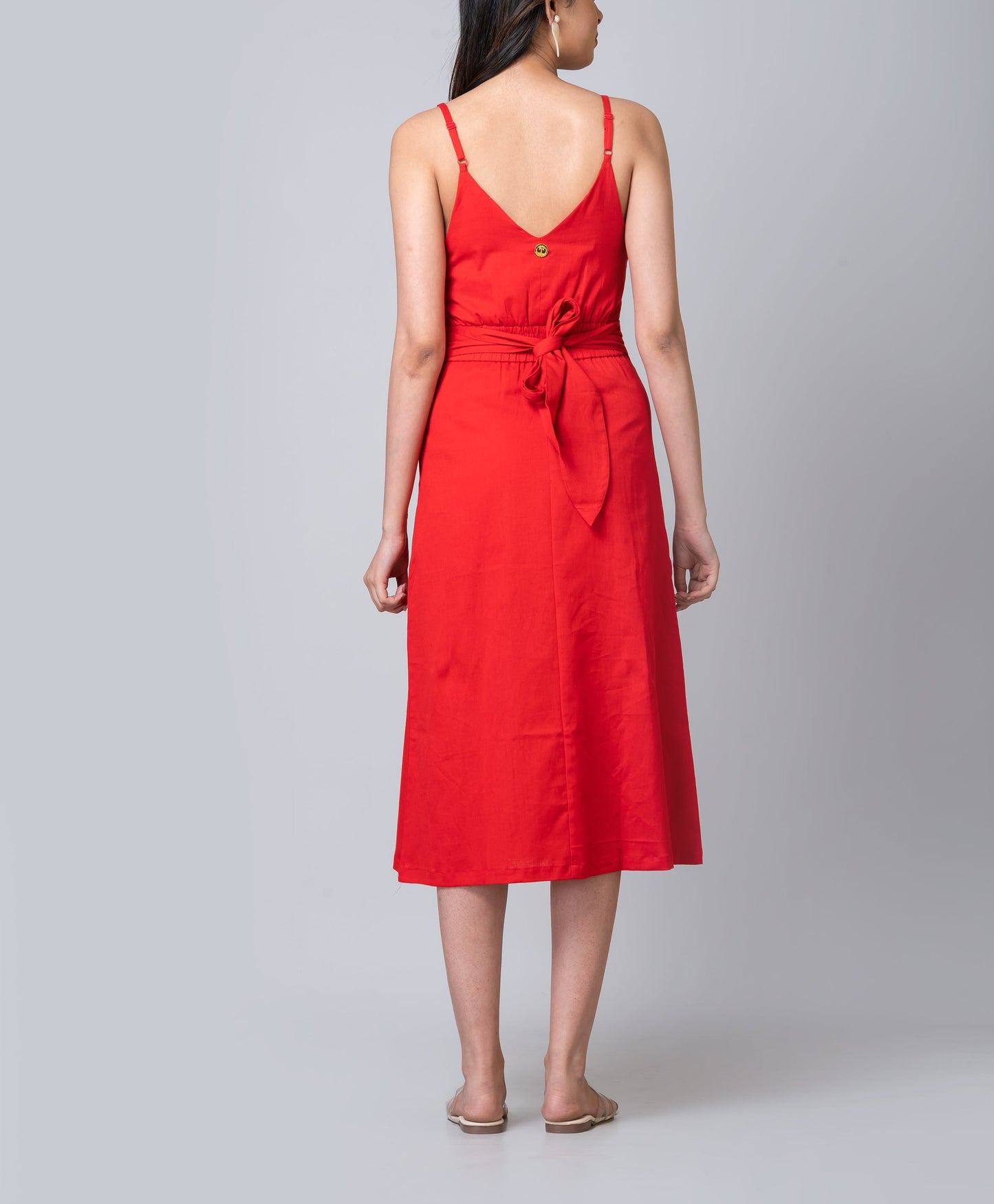 Malibu Red Linen Like Dress