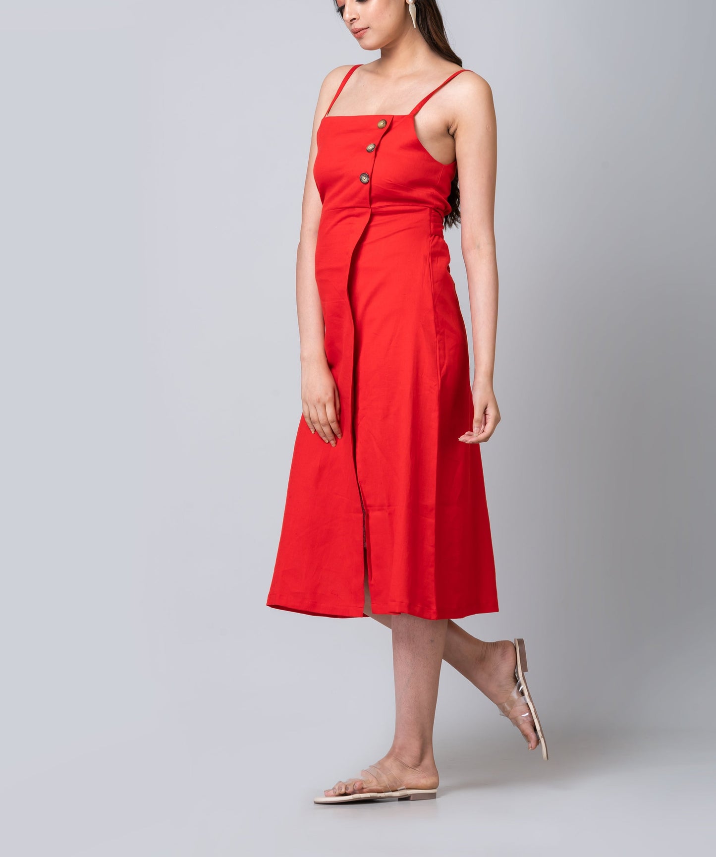 Malibu Red Linen Like Dress