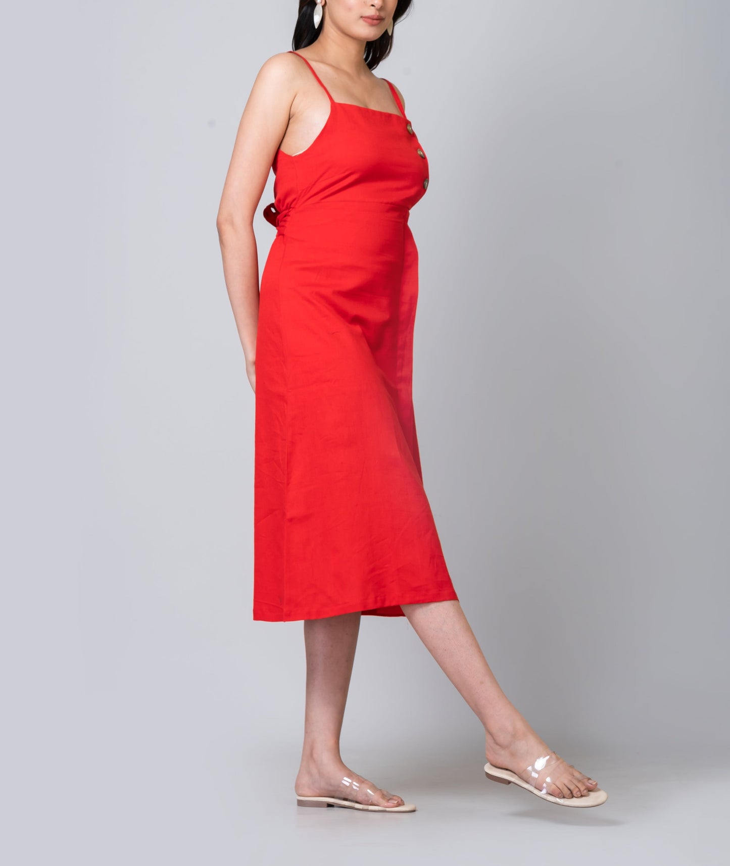 Malibu Red Linen Like Dress