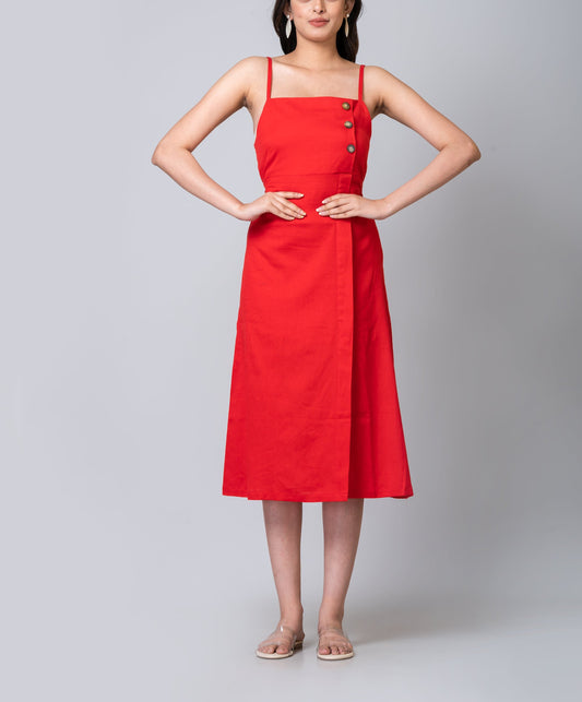 Malibu Red Linen Like Dress