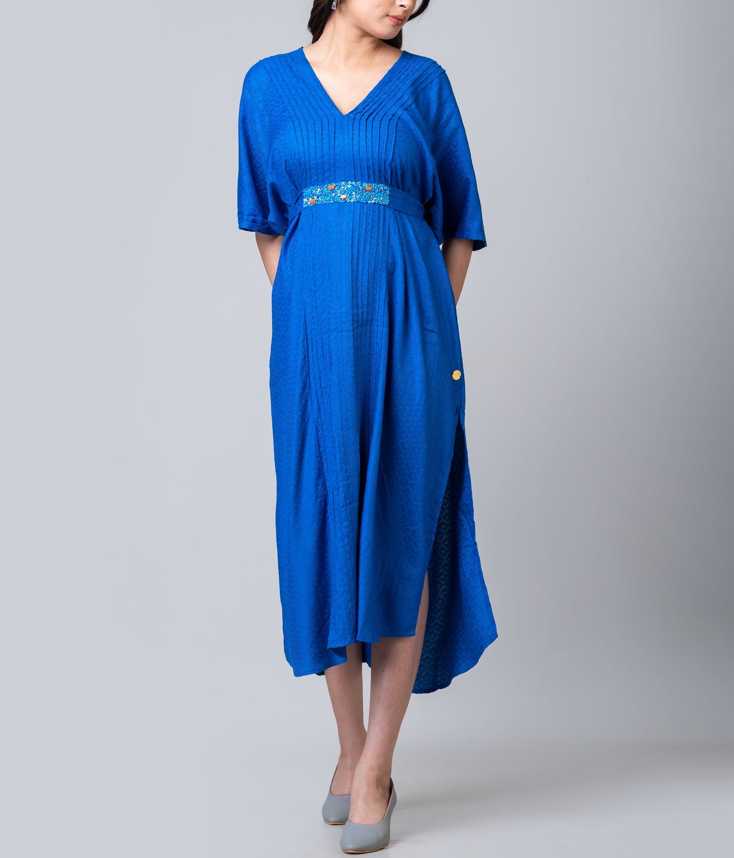 Nassau Embroidered Long Slit Kaftan Dress