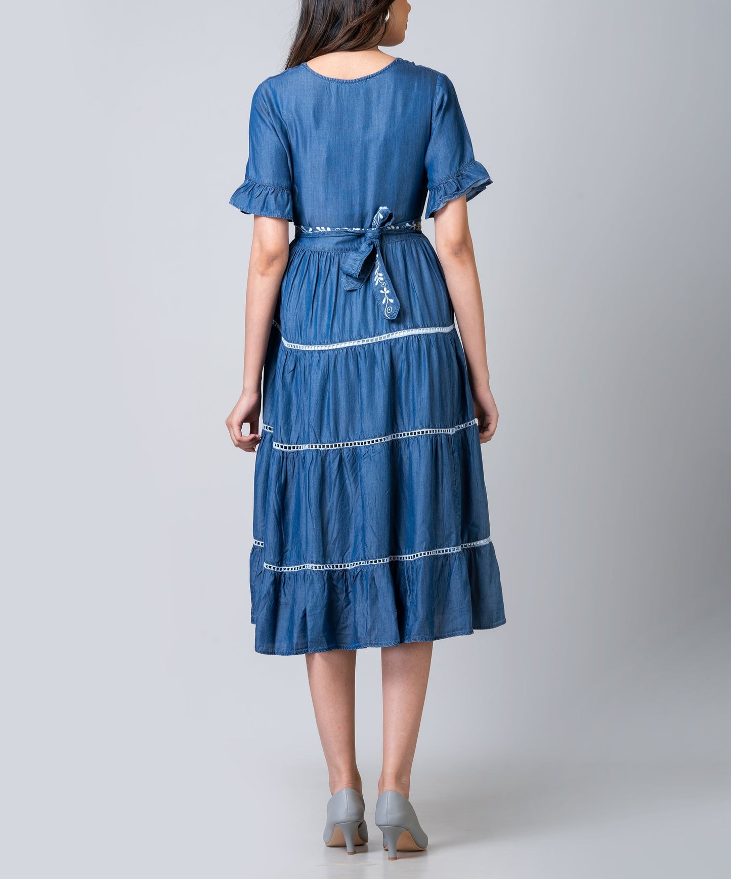 Charlotte Chambray Tiered Midi Dress