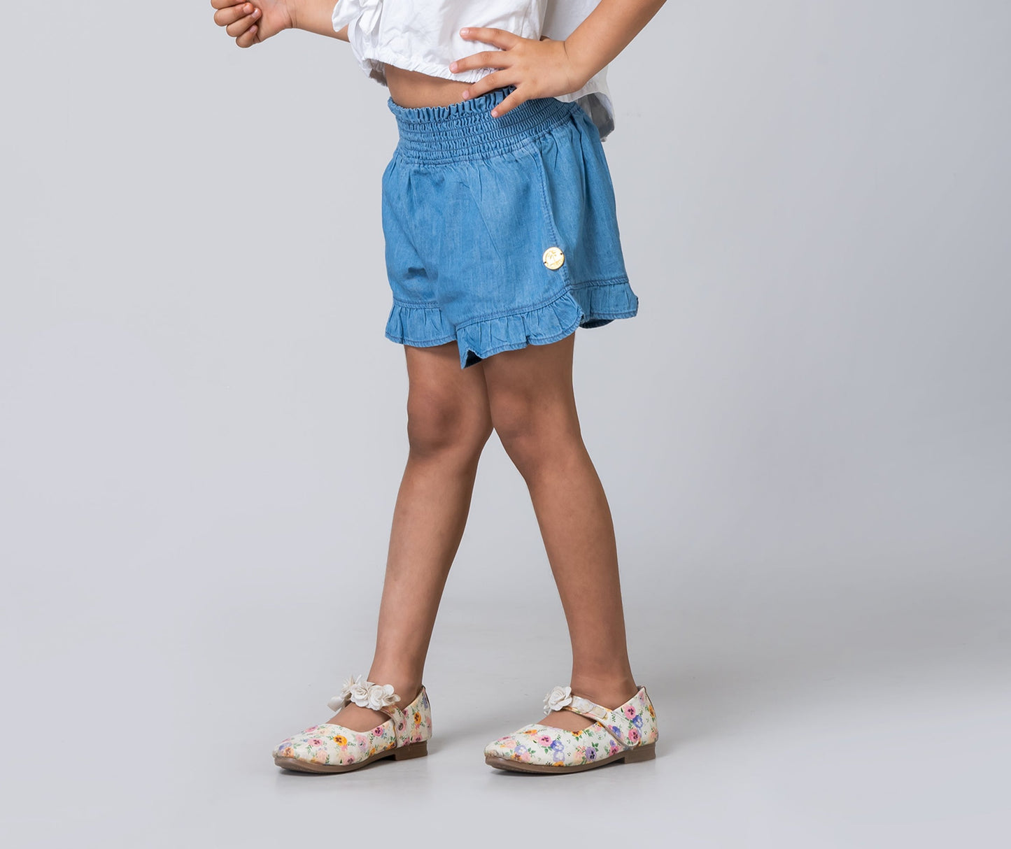 Girls Blue Denim Ruffled Shorts