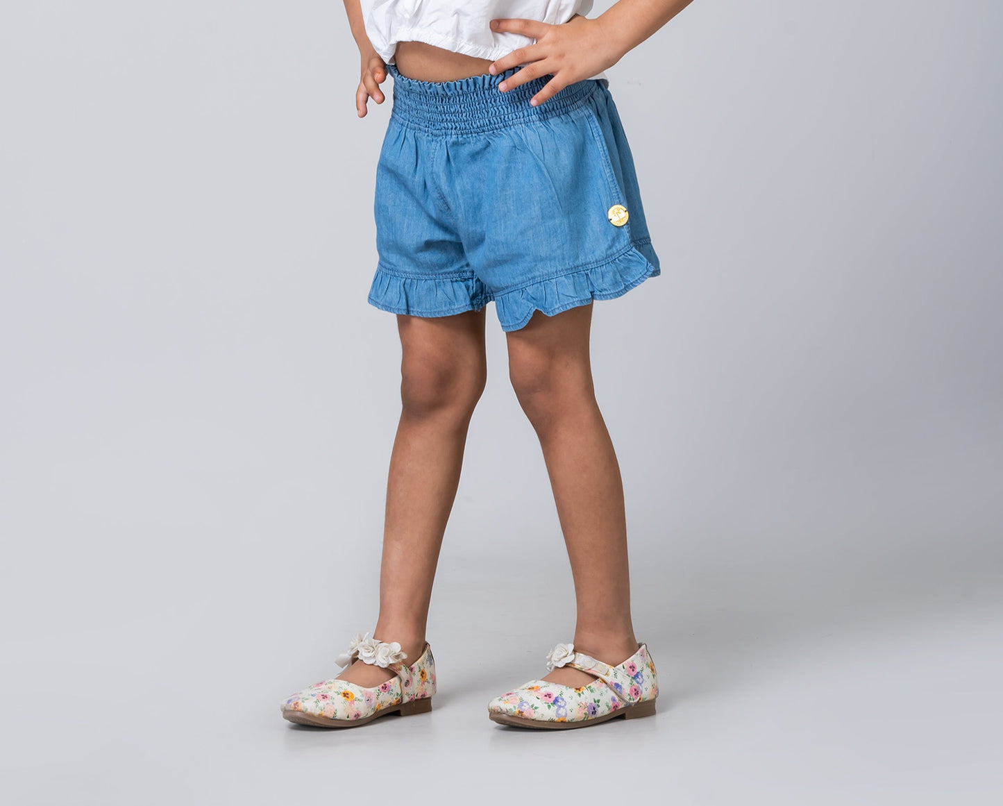 Girls Blue Denim Ruffled Shorts