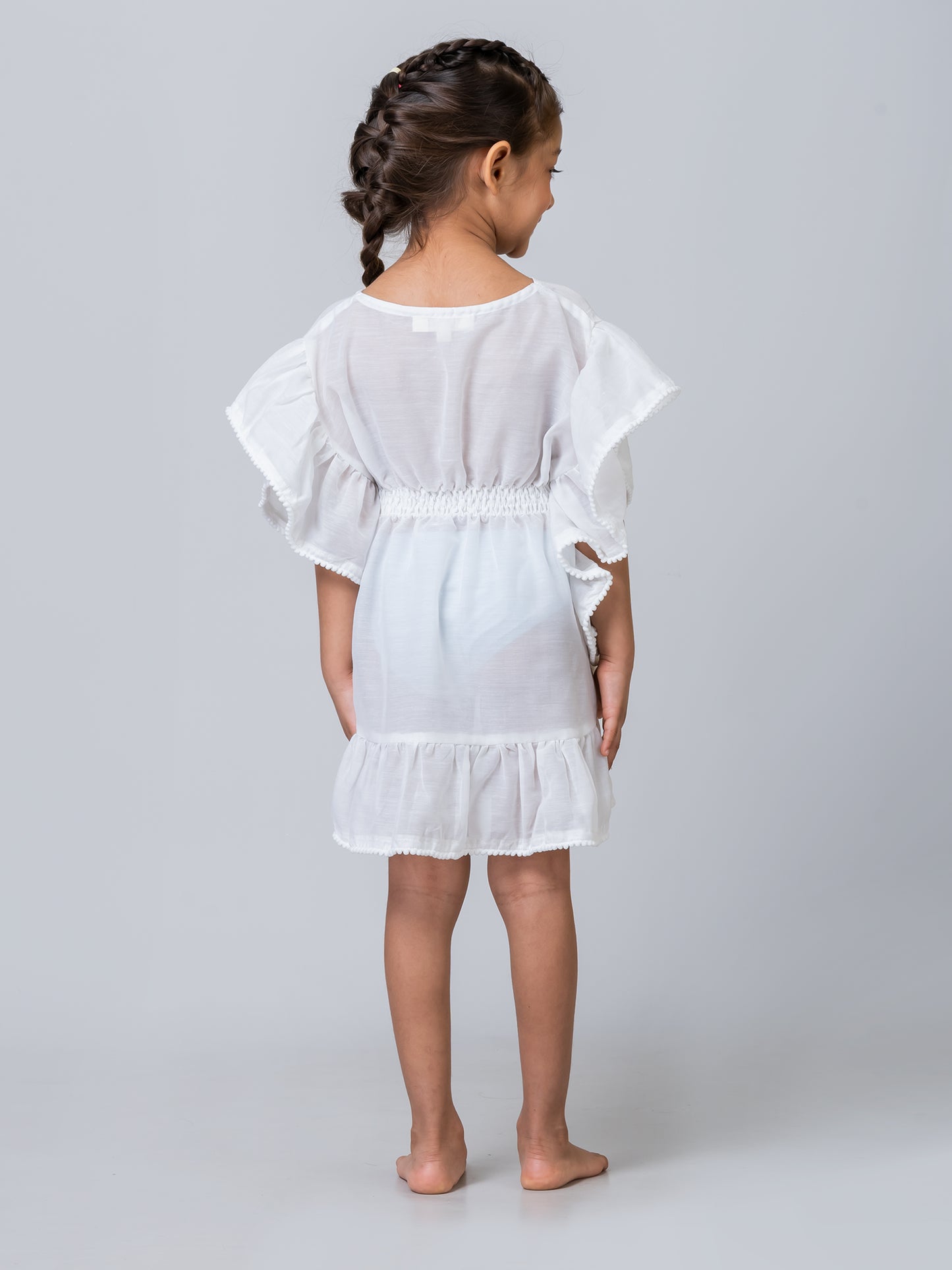 Girl's Bow-knot White Voile Swim Coverup kaftan Dress