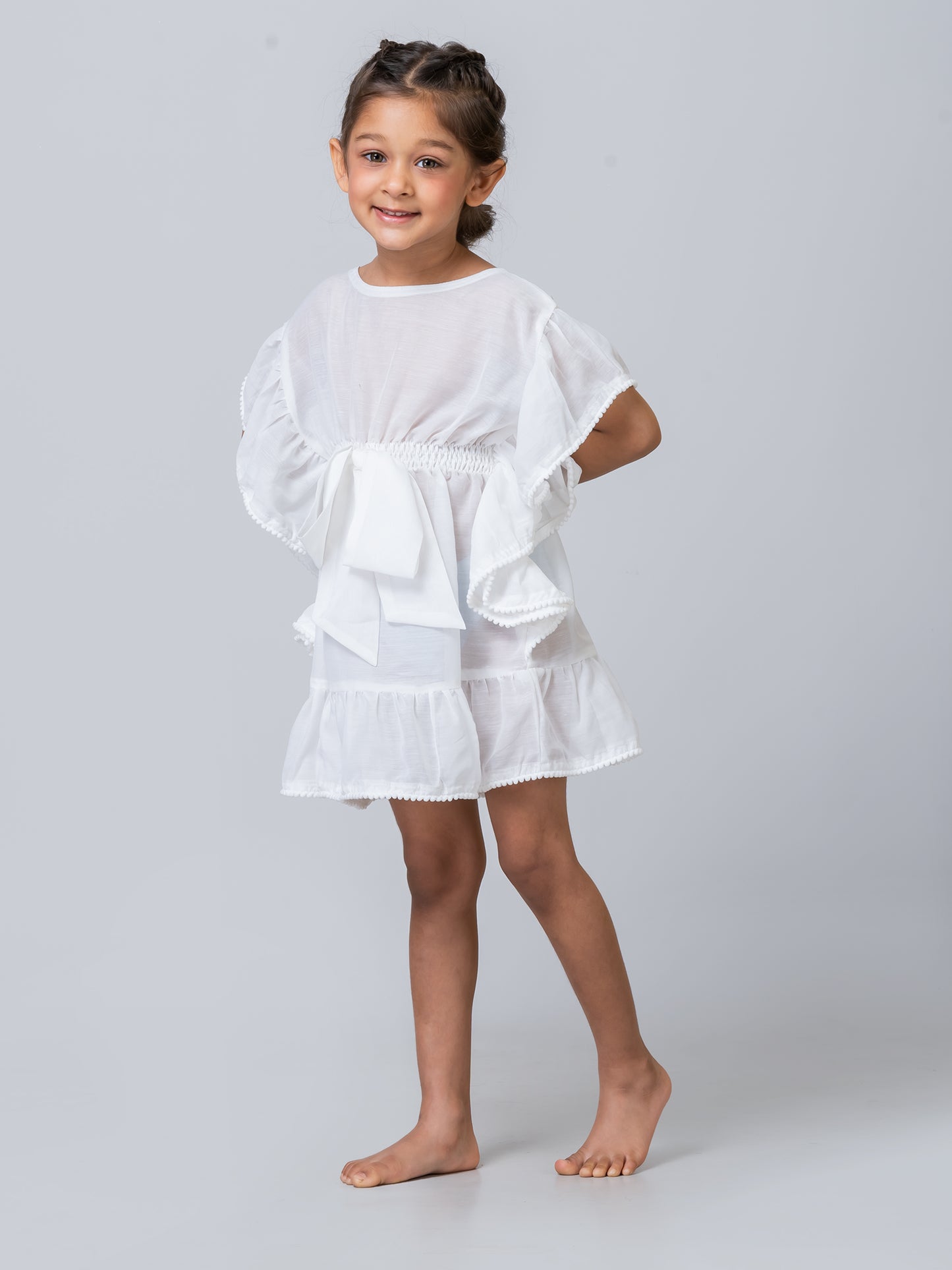 Girl's Bow-knot White Voile Swim Coverup kaftan Dress