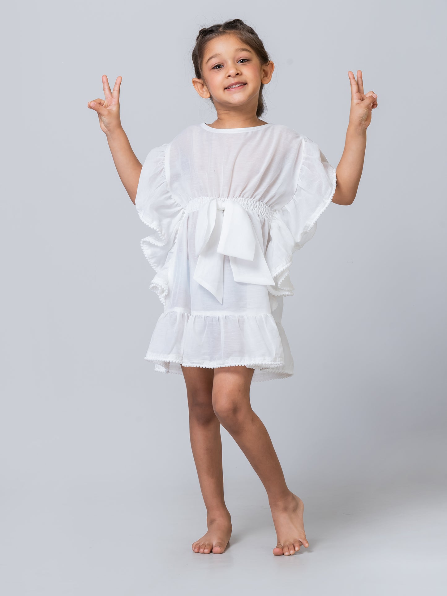 Girl's Bow-knot White Voile Swim Coverup kaftan Dress