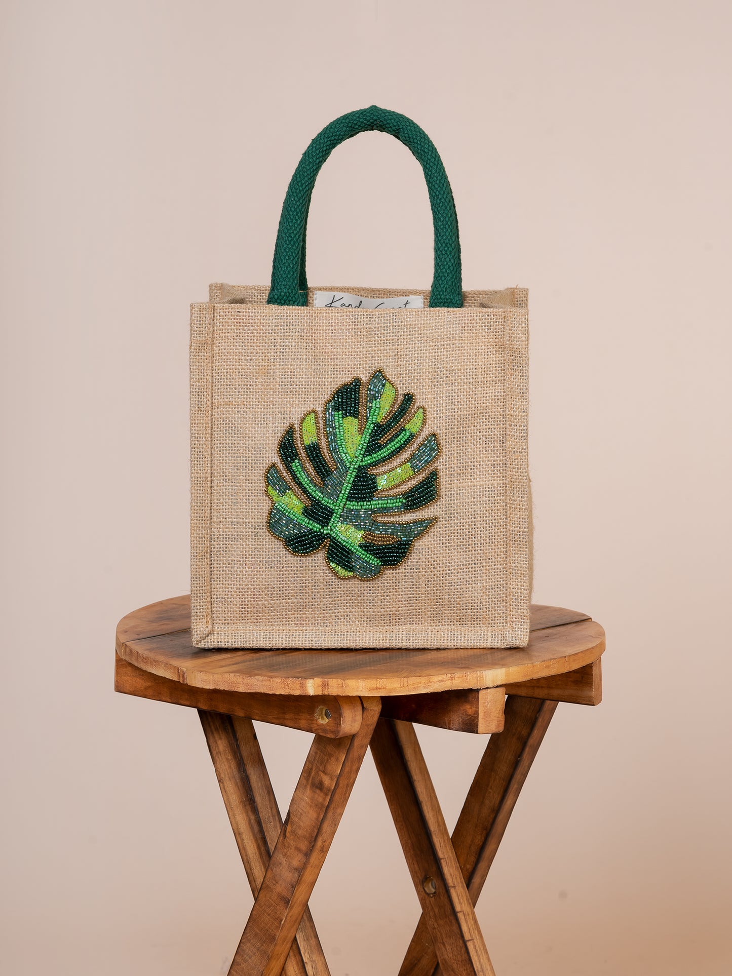 Mini Tote Natural Jute & Leaf Embroidered