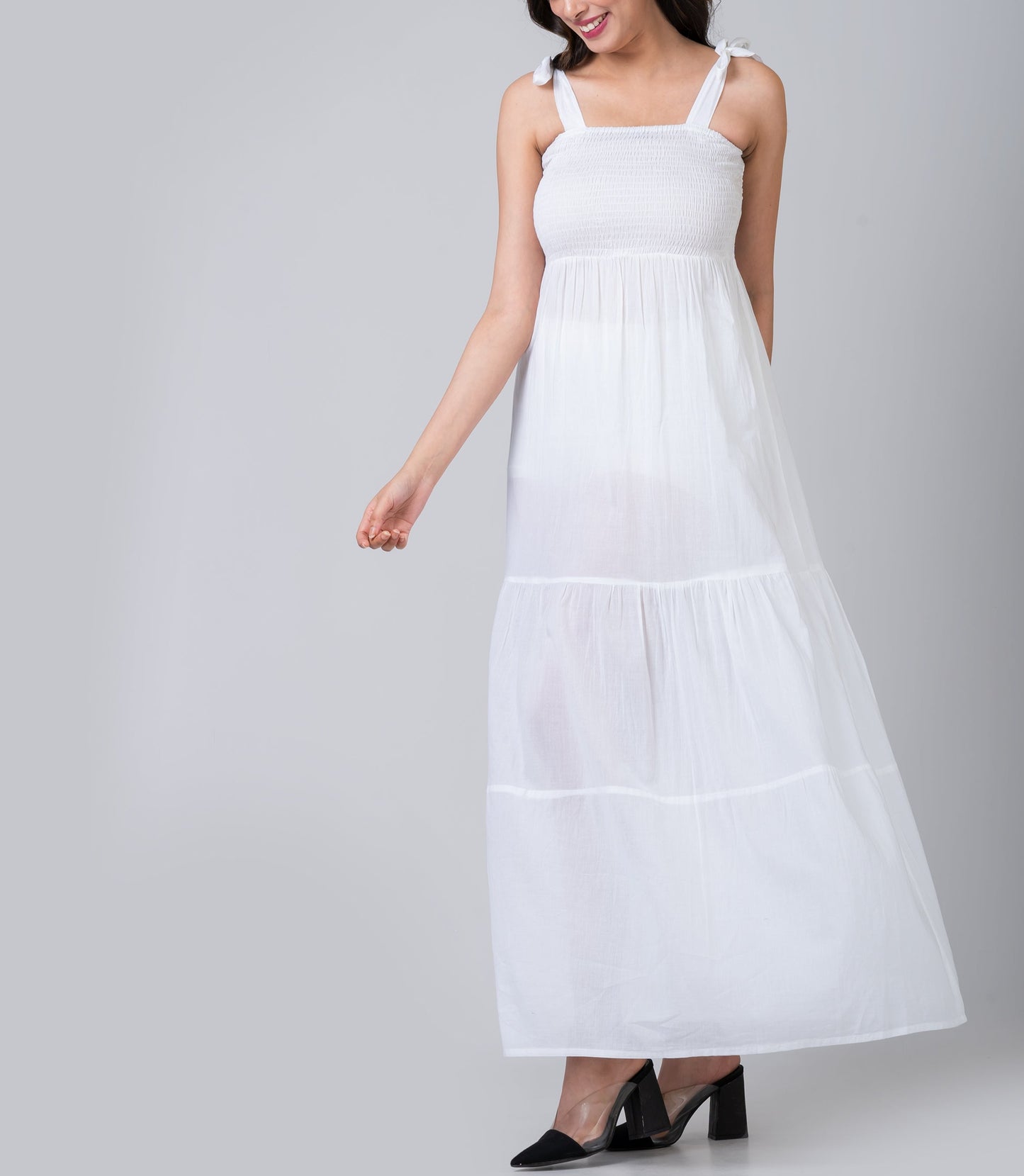 Sofia White Voile Tiered Maxi Dress