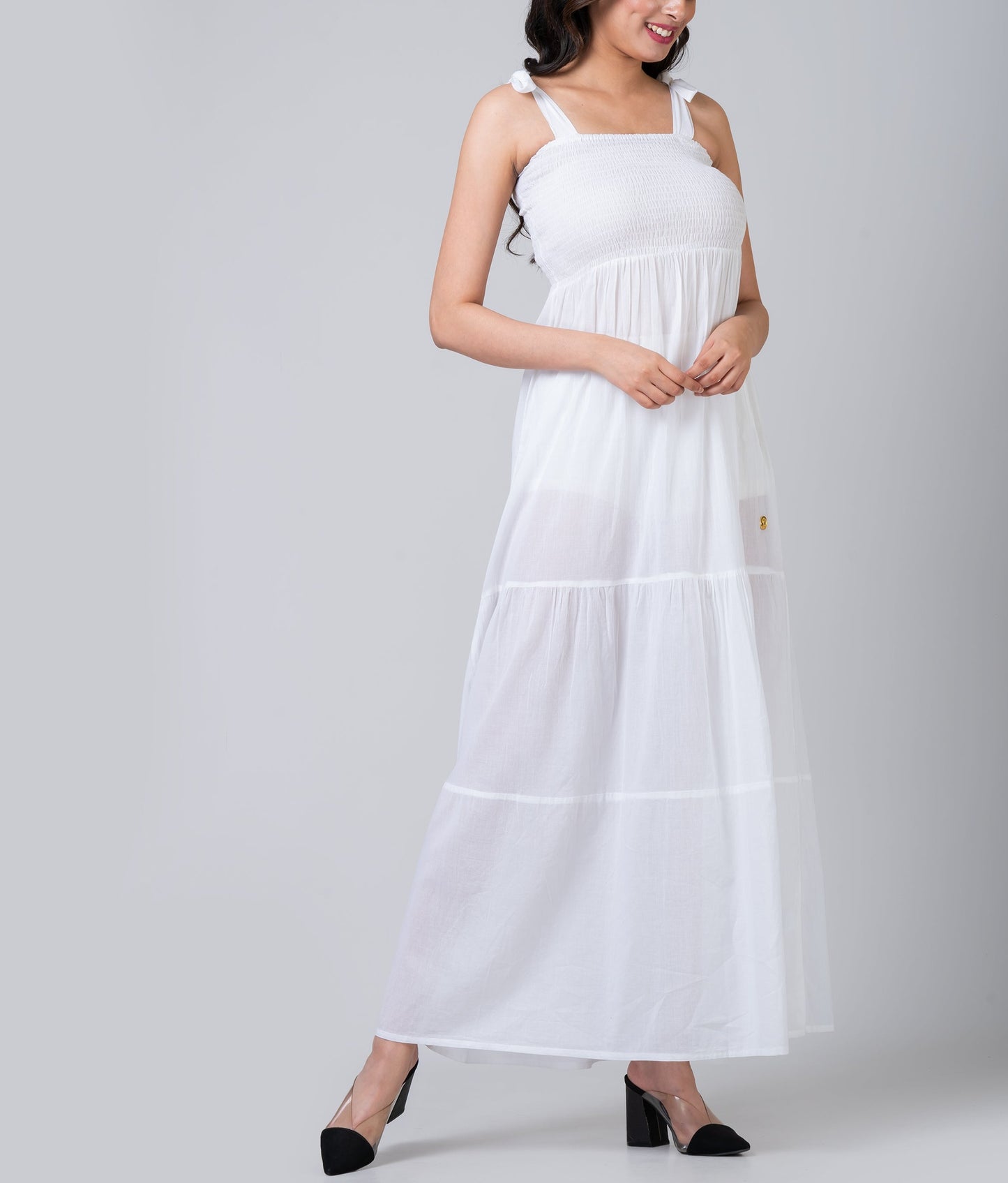 Sofia White Voile Tiered Maxi Dress