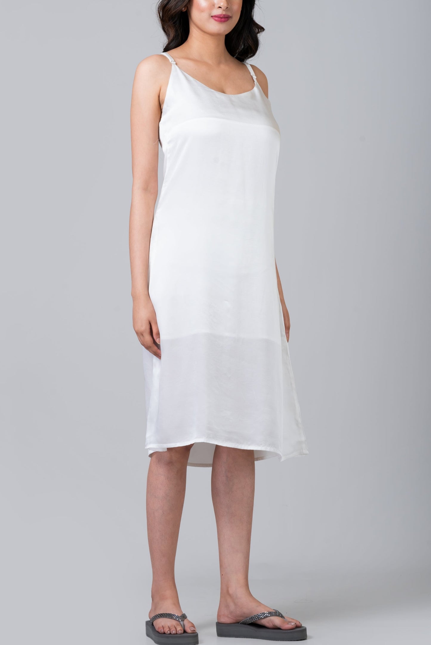 Ava White Satin Silk Modal Dress