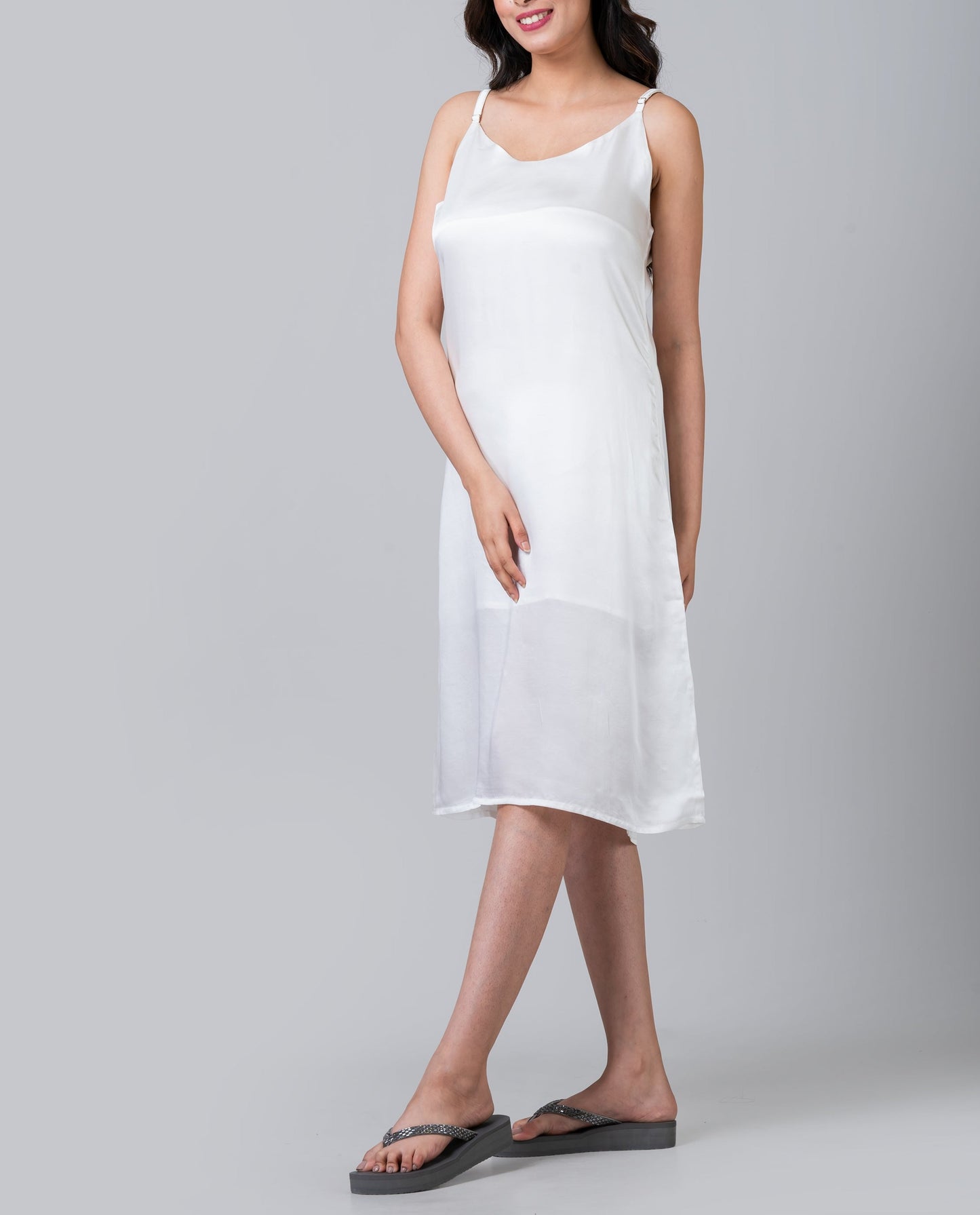 Ava White Satin Silk Modal Dress