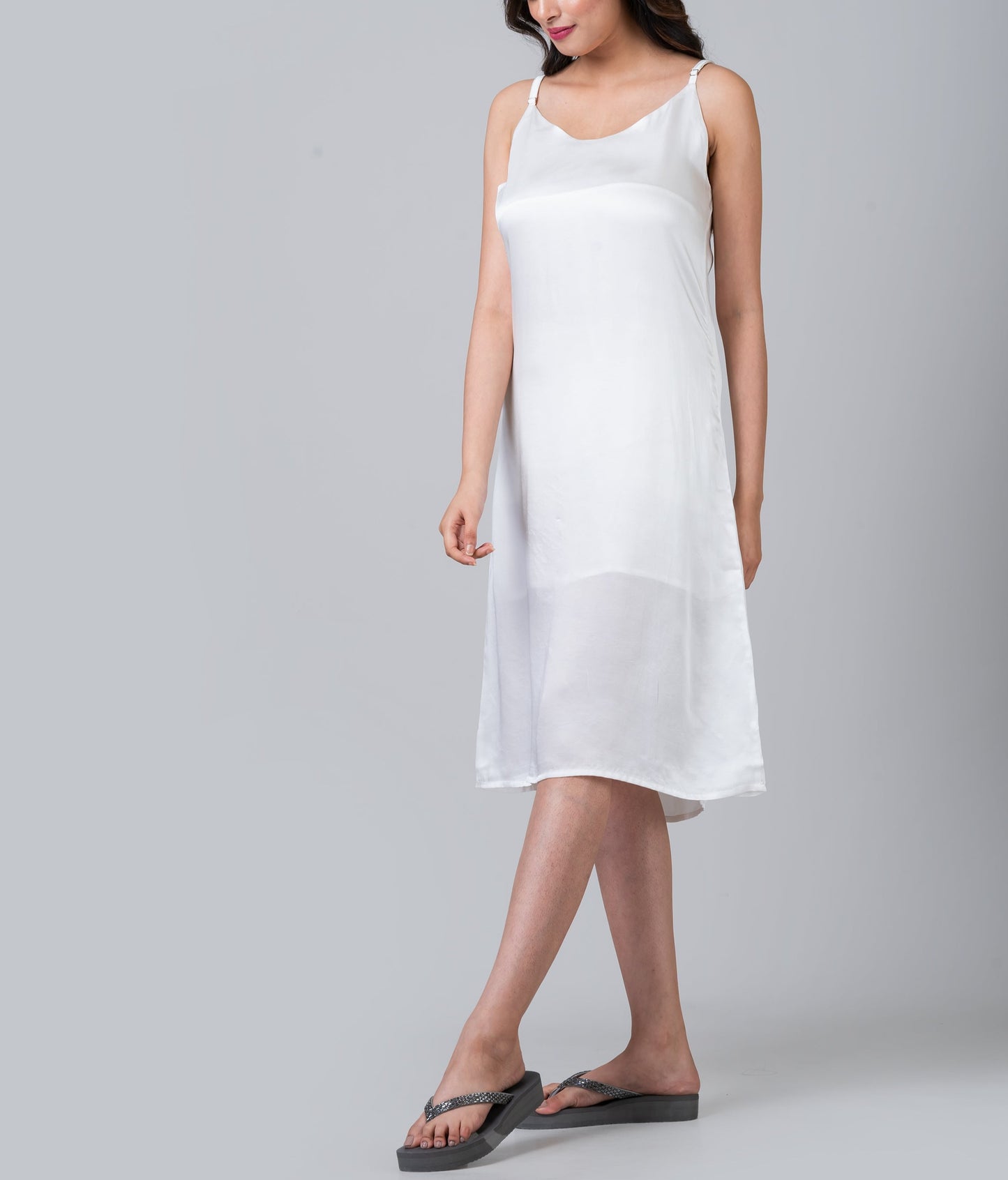 Ava White Satin Silk Modal Dress