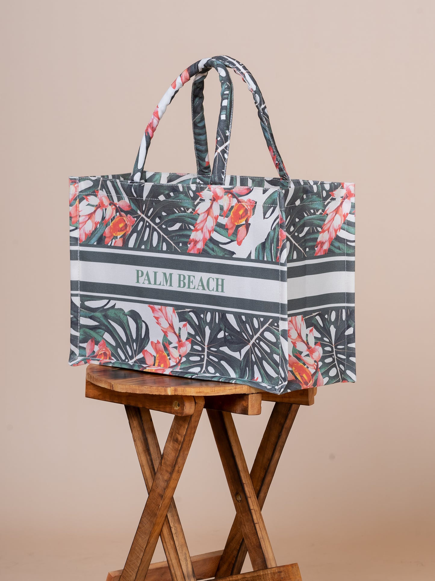 Palm Beach Cotton Canvas Small Text Tote