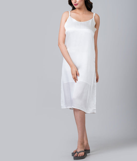 Ava White Satin Silk Modal Dress