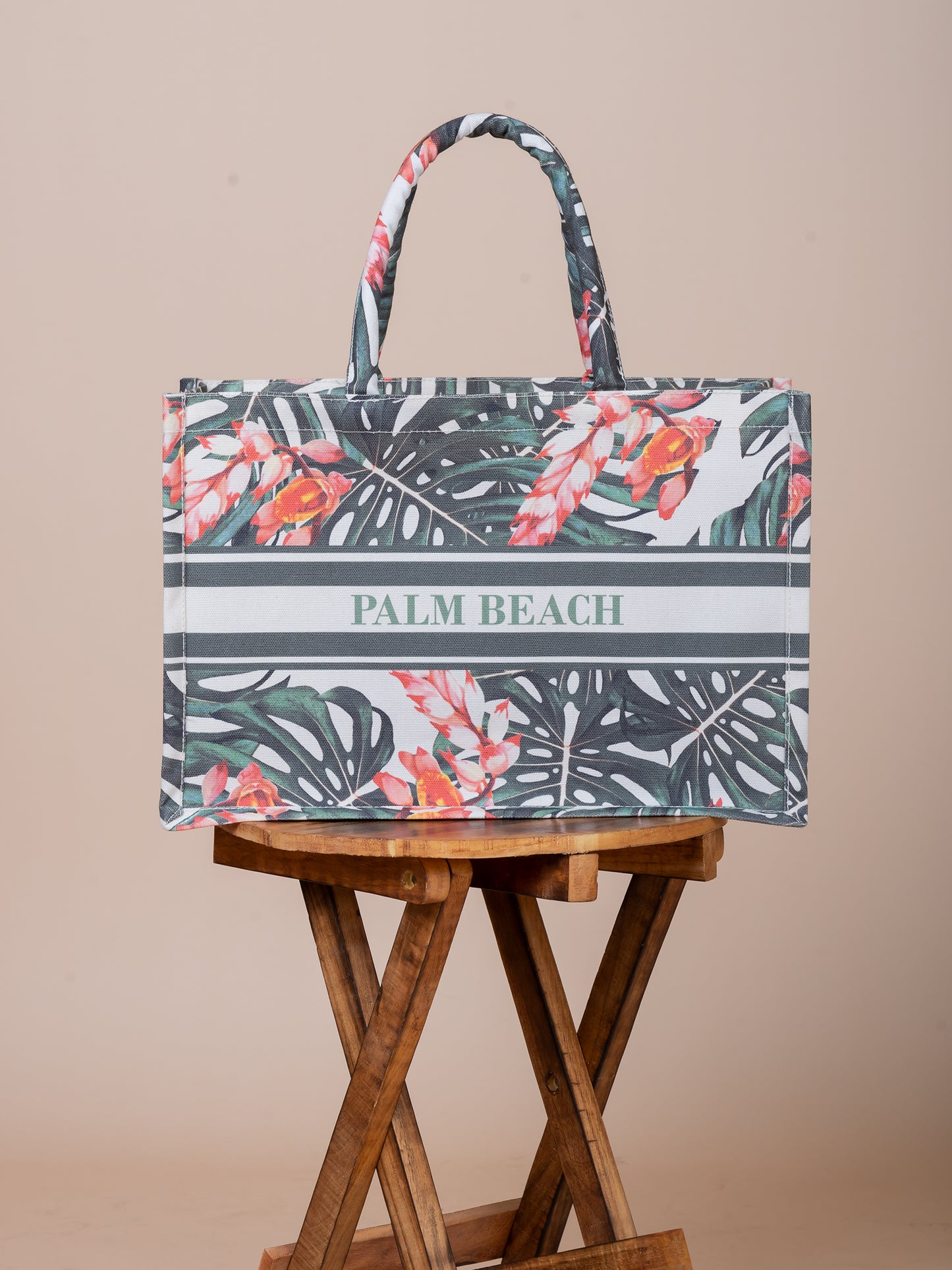 Palm Beach Cotton Canvas Small Text Tote