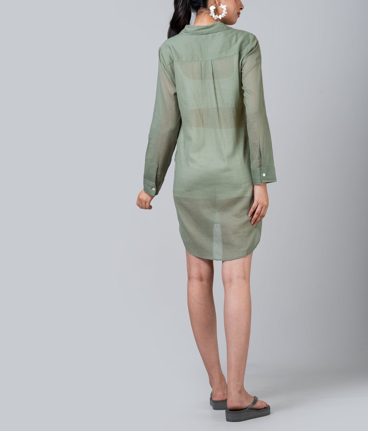 Olive Green Embroidered Voile Cover-up Dress