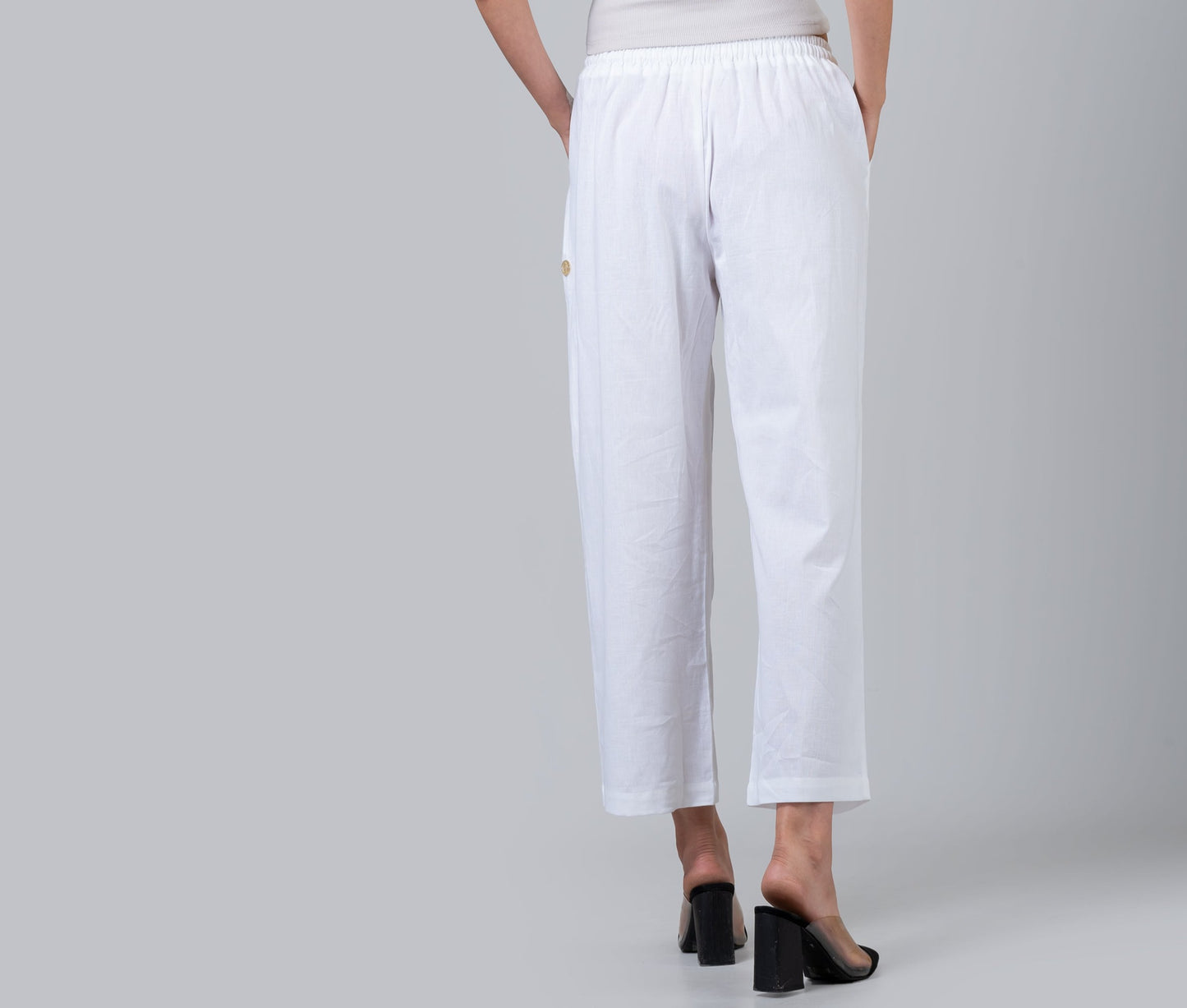 High Waisted White Linen Like Pants