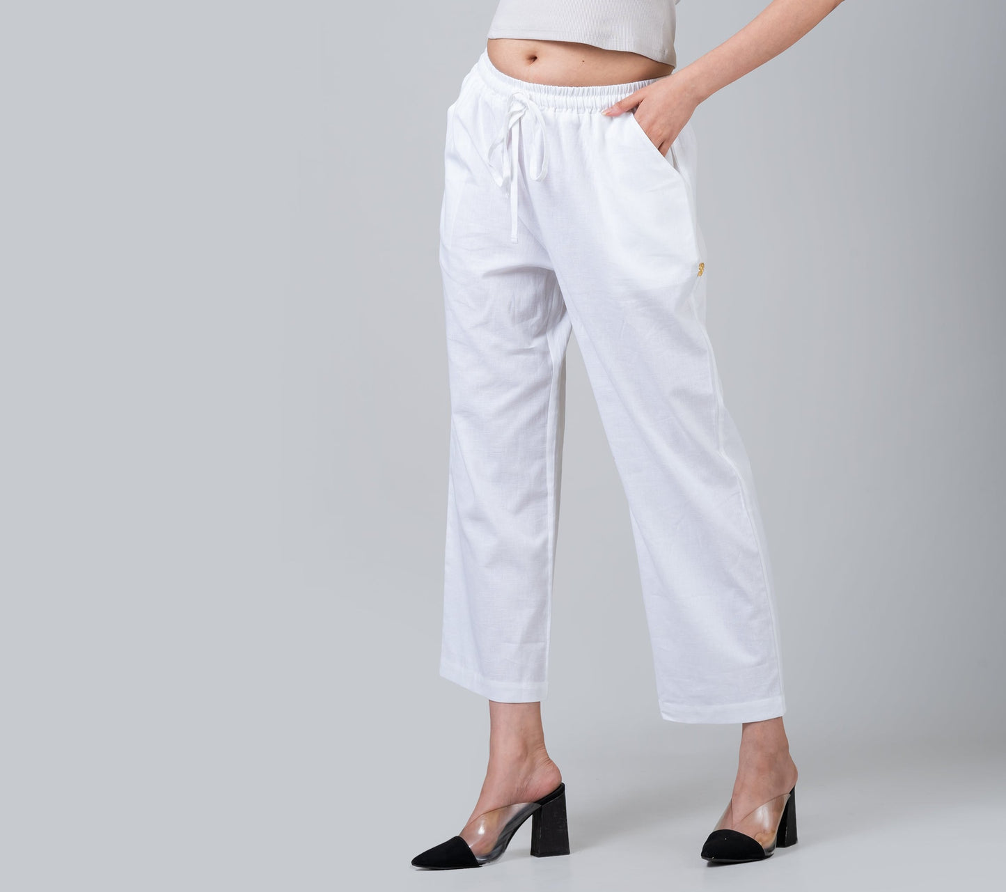 High Waisted White Linen Like Pants