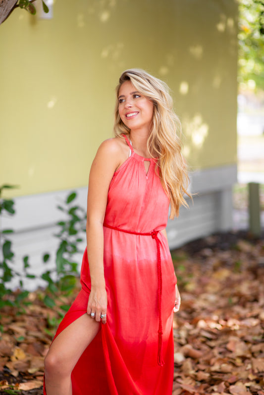 Ada Sunray Tie-Dye Ombre Red Dress