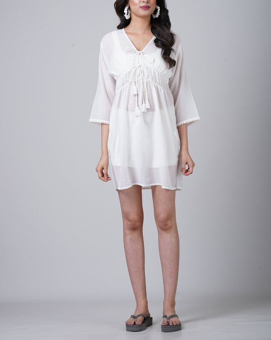 Katie White Voile Swim Cover-Up Dress