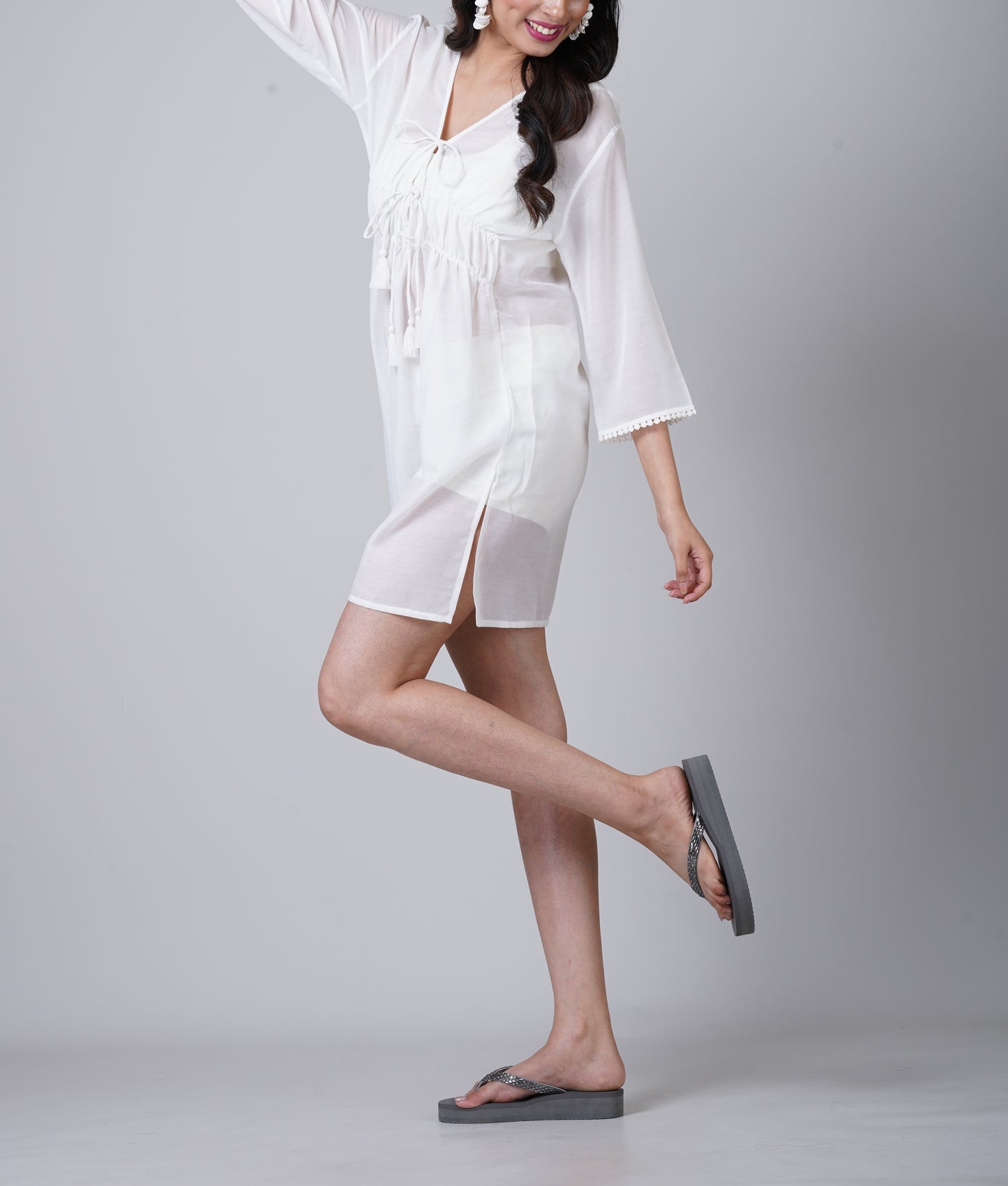 Katie White Voile Swim Cover-Up Dress