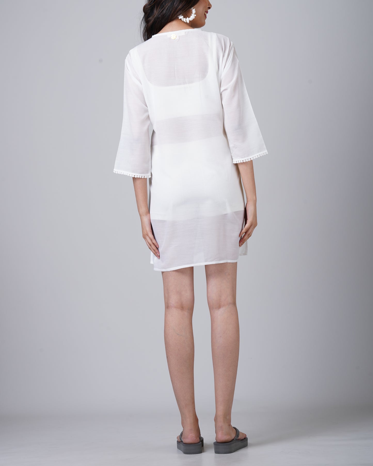 Katie White Voile Swim Cover-Up Dress