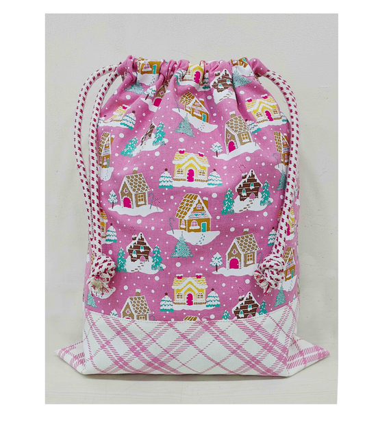 Pink Christmas Medium Santa Sack- Gingerbread