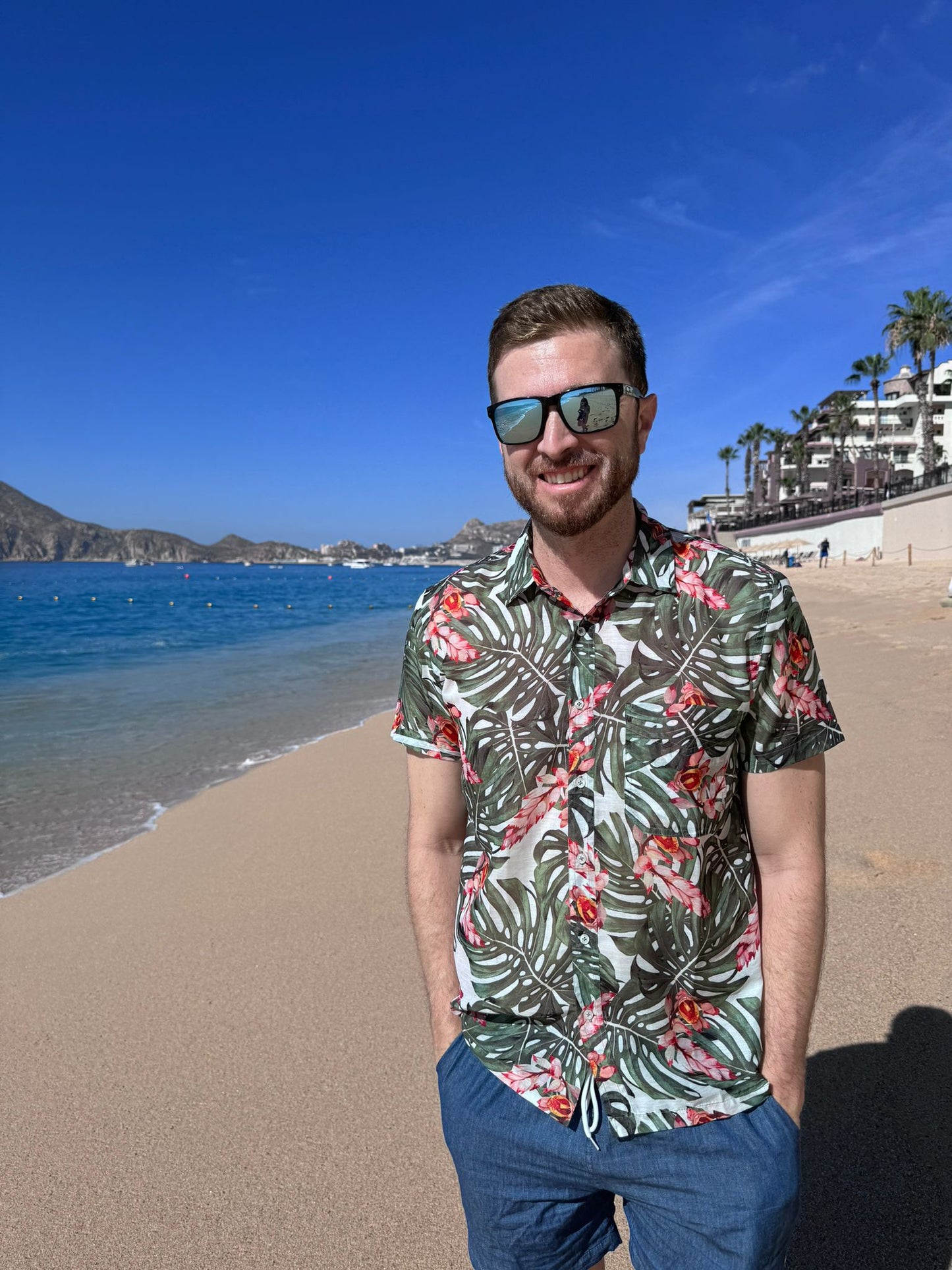 Men Tropical Palm Print Resort Shirt